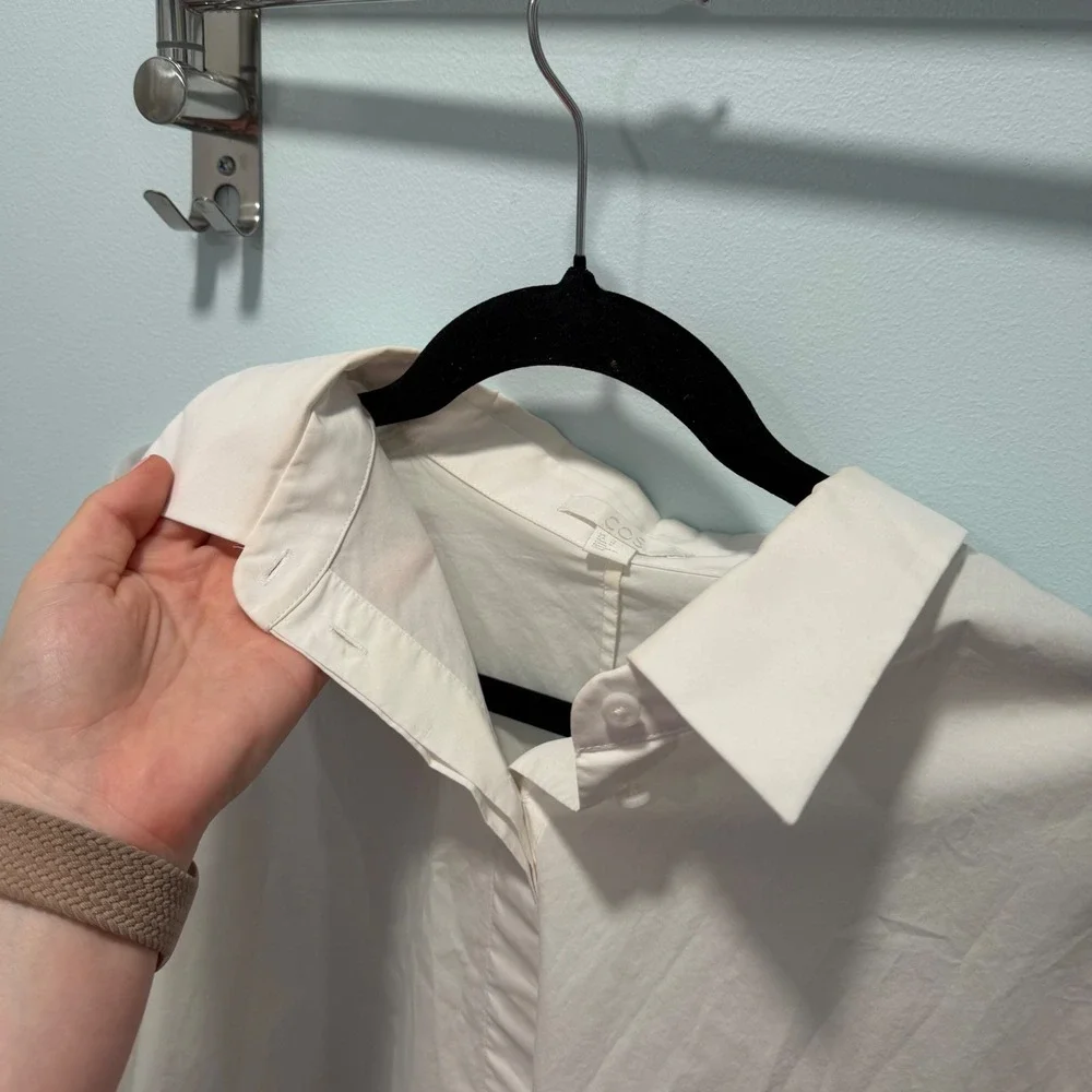 COS Longline White Cotton Button Down Shirt Size 12 Minimalist